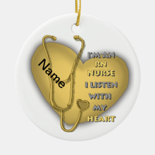 Yellow Heart RN Geregistreerde Verpleegkundige Keramisch Ornament