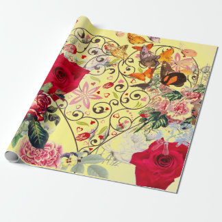 YELLOW HEART VALENTIJN MET BLOEMPAPIER CADEAUPAPIER