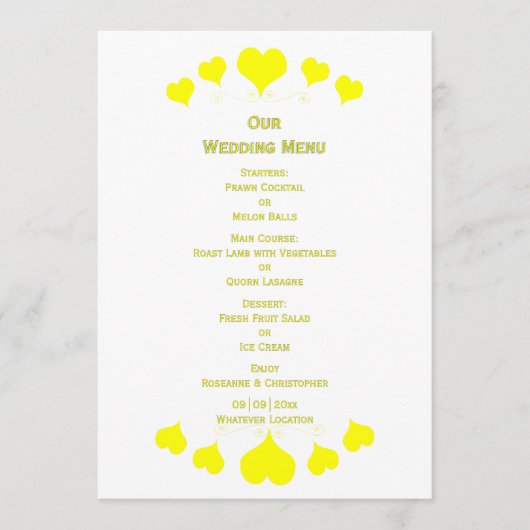 Yellow Hearts Design Wedding Menu (Voorkant)