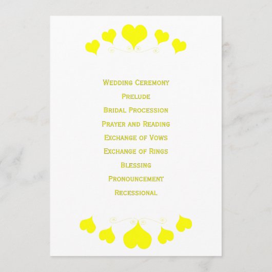 Yellow Hearts Design Wedding Programmakaart (Achterkant)