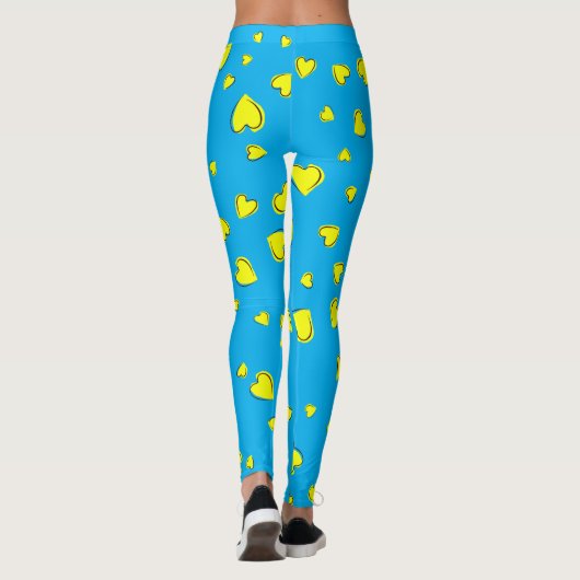 Yellow Hearts Patroon op Blauw Leggings (Achterkant)