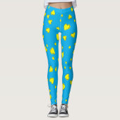Yellow Hearts Patroon op Blauw Leggings (Voorkant)