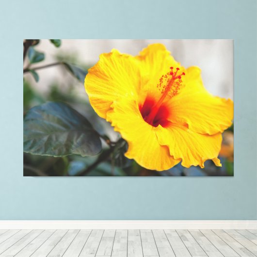 Yellow Hibiscus Canvas Afdruk (Insitu (Houten vloer))