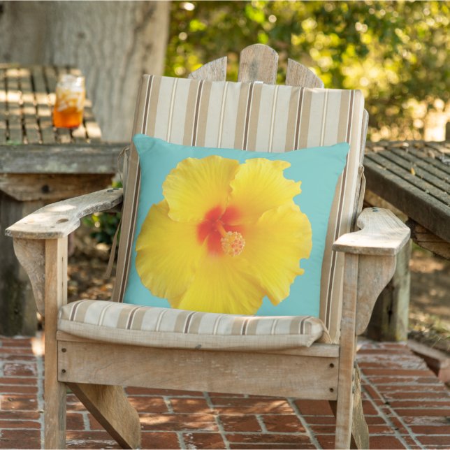 Yellow Hibiscus Flower foto Buitenkussen (Stoel)