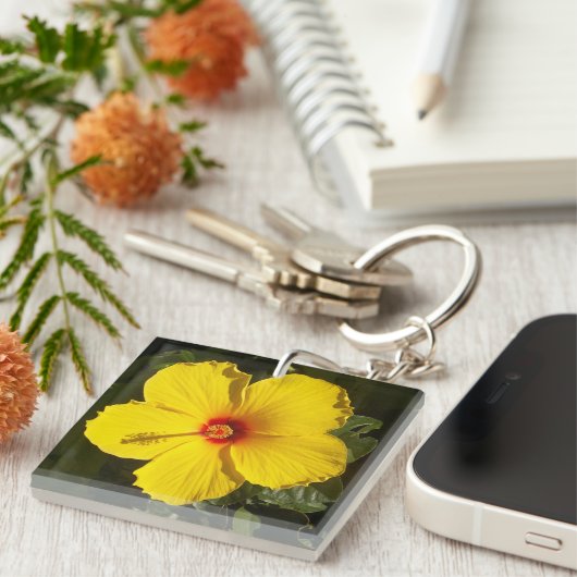 Yellow Hibiscus Flower foto Sleutelhanger (Voorkant Rechts)