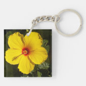 Yellow Hibiscus Flower foto Sleutelhanger (Achterkant)