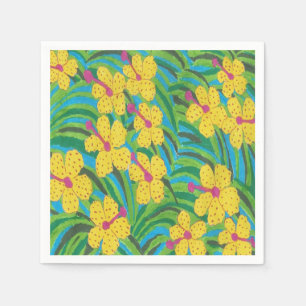 Yellow Hibiscus Tropical print Servet