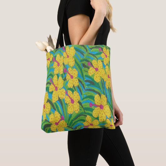 Yellow Hibiscus Tropical print Tote Bag (Dichtbij)