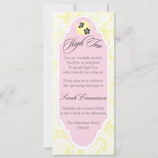 Yellow High Tea Bridal Shower Invitation Kaart (Voorkant)
