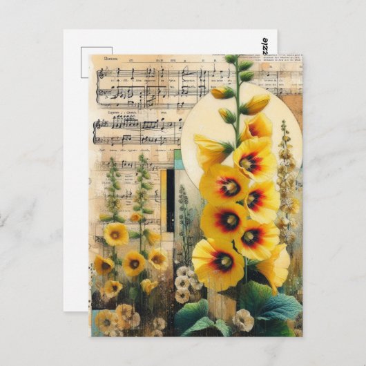 Yellow Hollyhock Collage Briefkaart (Voorkant / Achterkant)