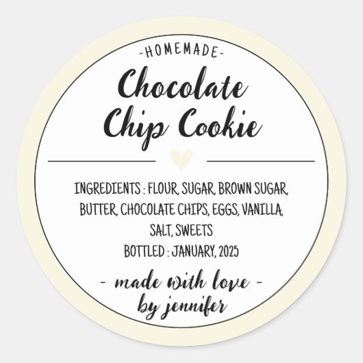 Yellow Homemade Chocolate Chip Cookie Ronde Sticker (Voorkant)