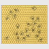 Yellow Honey Bee & Honeycomb Cadeaupapier (Vlak)