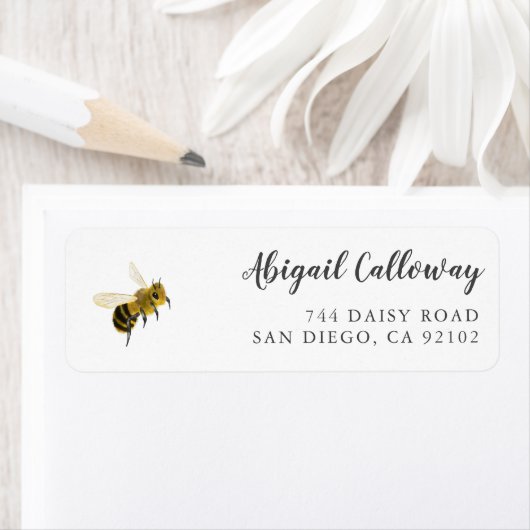 Yellow Honey Bee Return Address Etiket (Insitu)