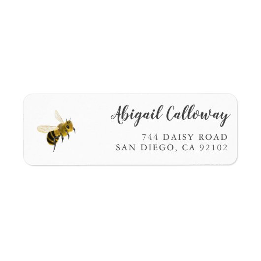Yellow Honey Bee Return Address Etiket (Voorkant)