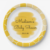 Yellow Honey Bee Theme Baby shower Papieren Bordje (Voorkant)