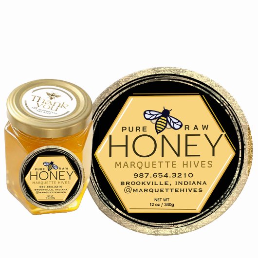 Yellow Honey Hexagon en Bee Distressed Gold Lijst Ronde Sticker