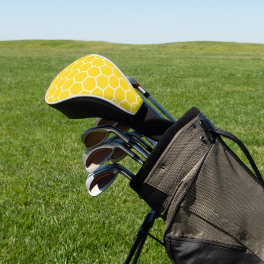 Yellow Honeycomb Geometric White Lines Bumblebee Golfheadcover (Insitu)