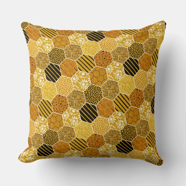 Yellow Honeycomb Pattern Kussen (Voorkant)