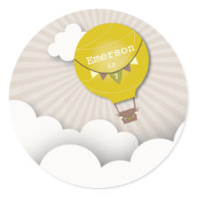 Yellow Hot Air ballon Birthday Party Sticker