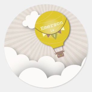 Yellow Hot Air ballon Birthday Party Sticker
