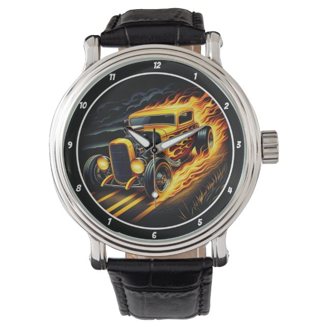 Yellow Hot Rod, Fiery Grass Horloge (Voorkant)