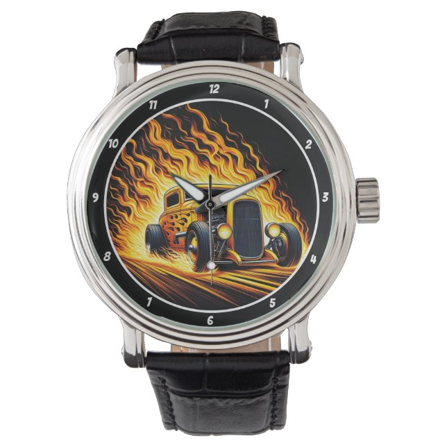 Yellow Hot Rod, Fiery Road Horloge (Voorkant)