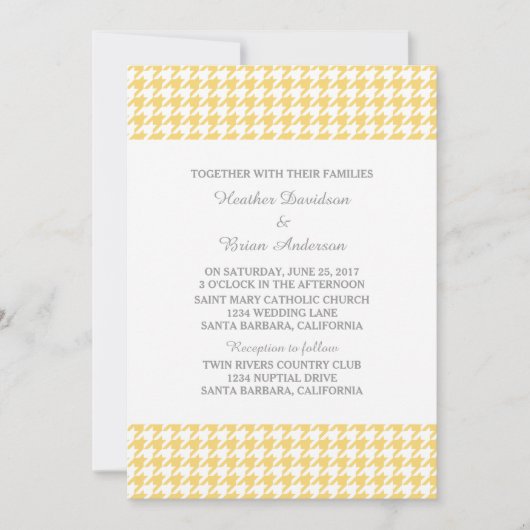 Yellow Houndstooth Wedding Invite Kaart (Voorkant)