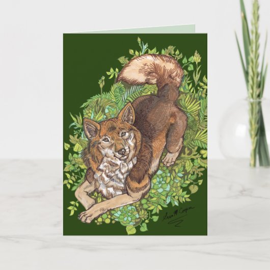 Yellow Husky Dog en Foliage Drawing Kaart (Voorkant)