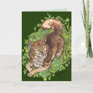 Yellow Husky Dog en Foliage Drawing Kaart