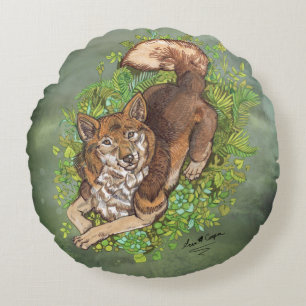 Yellow Husky Dog en Foliage Drawing Rond Kussen