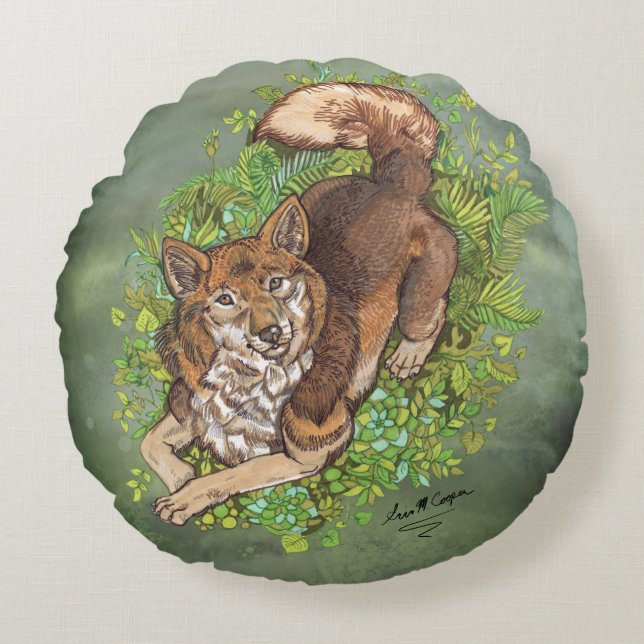 Yellow Husky Dog en Foliage Drawing Rond Kussen (Voorkant)