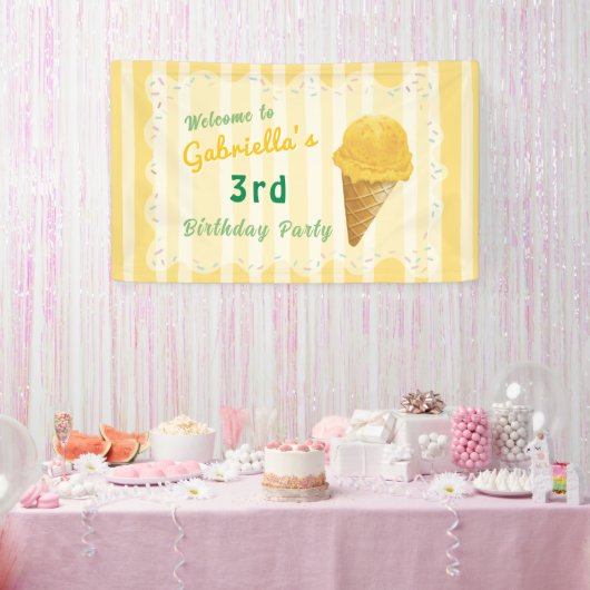 Yellow Ice Cream Kids Birthday Party Welcome Spandoek (Feest)