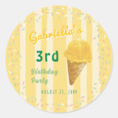 Yellow Ice Cream Sprinkle Summer Birthday Party Ronde Sticker (Voorkant)
