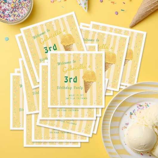 Yellow Ice Cream Sprinkle Summer Birthday Party Servet