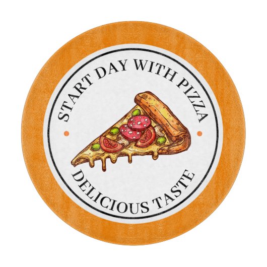 Yellow Illustration Circle Pizza Cutting Board Snijplank (Voorkant)