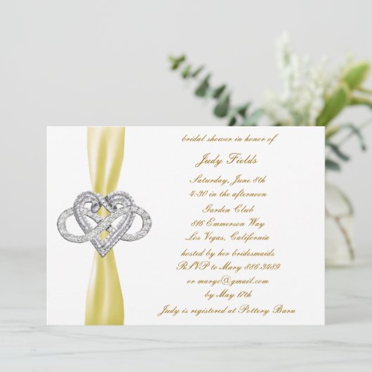 Yellow Infinity Heart Bruids Douche Uitnodiging (Staand voorkant)