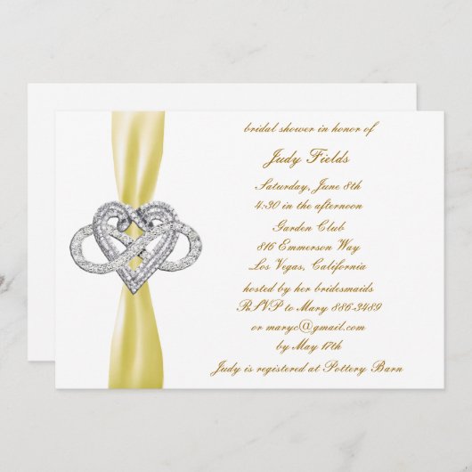 Yellow Infinity Heart Bruids Douche Uitnodiging (Voorkant / Achterkant)