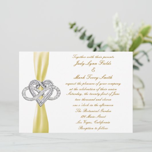 Yellow Infinity Heart bruiloft uitnodiging (Staand voorkant)
