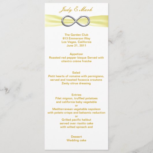 Yellow Infinity Wedding Menu Card (Voorkant)