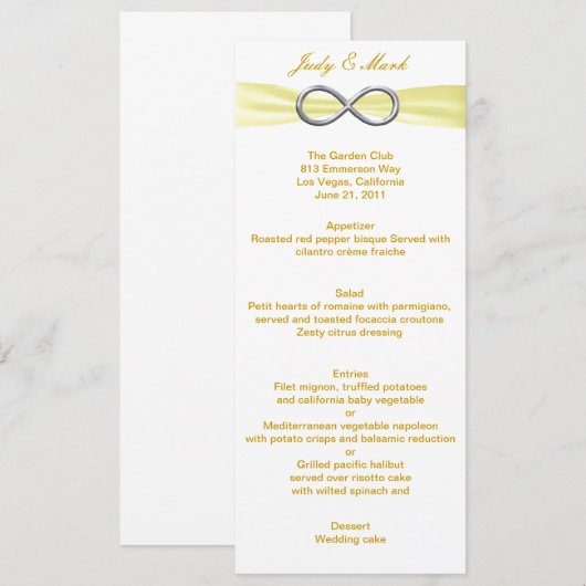 Yellow Infinity Wedding Menu Card (Voorkant / Achterkant)