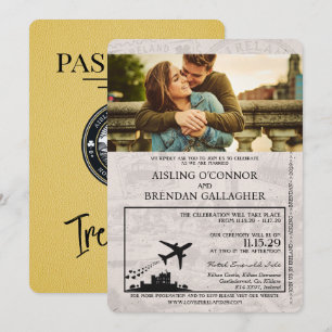 Yellow Ireland Passport Wedding Invitation Kaart