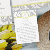 Yellow Iris Damask Wedding Direcding Place Card Informatiekaartje