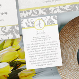 Yellow Iris Damask Wedding Direcding Place Card Informatiekaartje