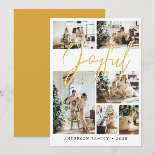Yellow Joyful Kerstkalligrafie Foto Feestdagenkaart (Voorkant / Achterkant)