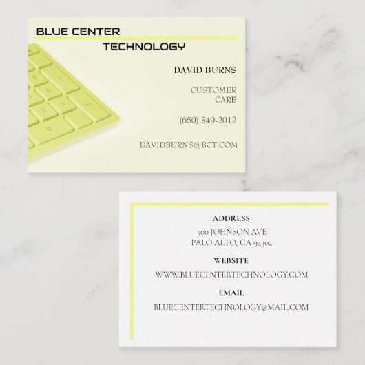 Yellow Keyboard Information Technology Visitekaartje (Voorkant / Achterkant)