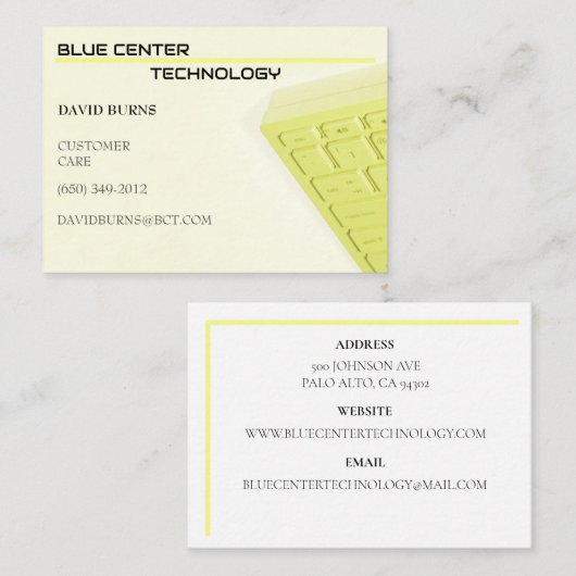Yellow Keyboard Information Technology Visitekaartje (Voorkant / Achterkant)