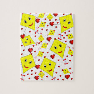 Yellow Kites Red Hearts Jigzaag Puzzle Daisy Legpuzzel