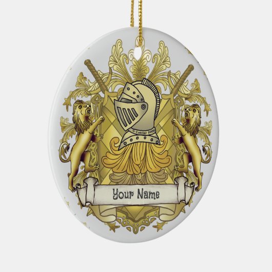 Yellow Knight Family Crest Achternaam Keramisch Ornament (Rechts)