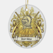 Yellow Knight Family Crest Achternaam Keramisch Ornament (Links)