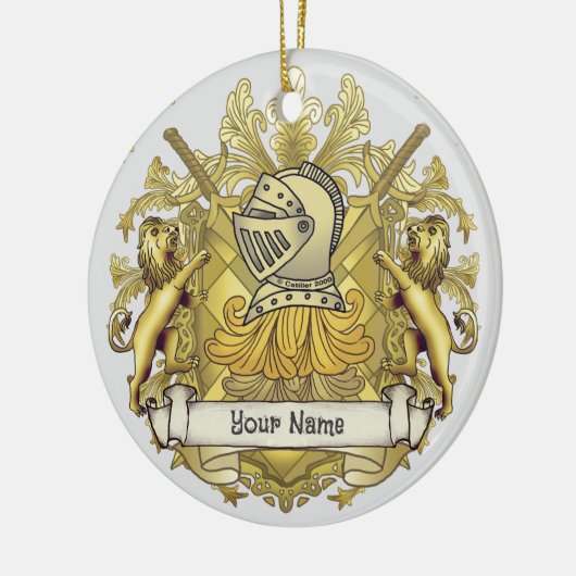 Yellow Knight Family Crest Achternaam Keramisch Ornament (Links)